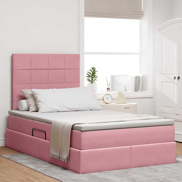 vidaXL Opslag bed met matras met matras Roze 120 x 190 cm Fluweel