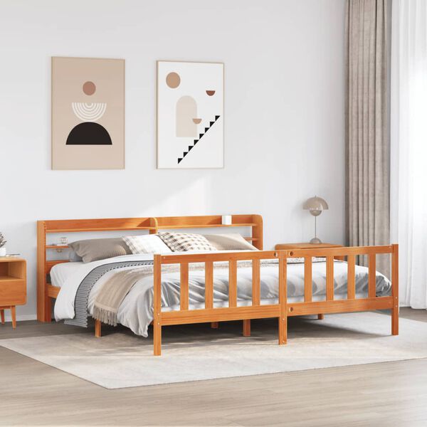 vidaXL Bedframe met hoofdbord massief grenenhout wasbruin 180x200 cm