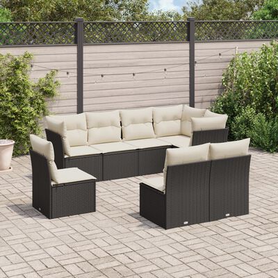 vidaXL 8-delige Loungeset met kussens poly rattan zwart