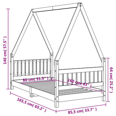 vidaXL Kinderbedframe 80x160 cm massief grenenhout wit