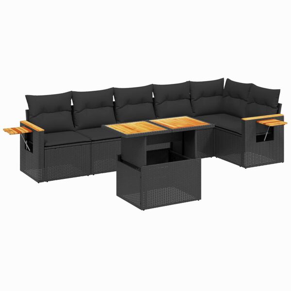 vidaXL 7-delige Loungeset met kussens poly rattan zwart