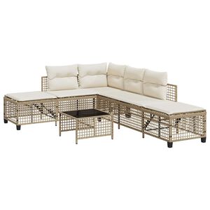 vidaXL 3-delige Loungeset met kussens poly rattan beige