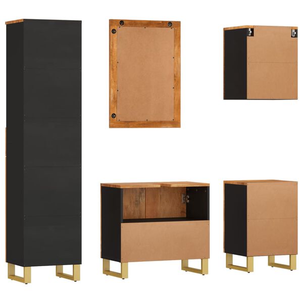 vidaXL 5-delige Badkamermeubelset massief mangohout bruin en zwart