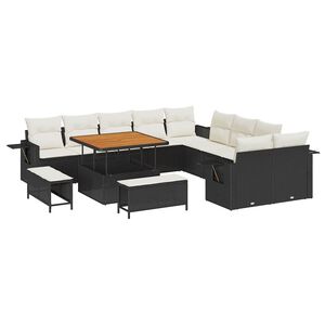 vidaXL Tuin Sofa Set met kussen met opslag 13 pcs Zwart poly rattan