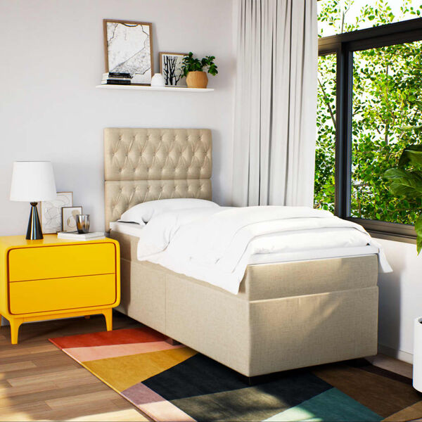 vidaXL Boxspring met matras stof cr&egrave;mekleurig 90x190 cm