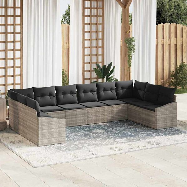 vidaXL Tuin Sofa Set met kussen 10 pcs Lichtgrijs poly rattan