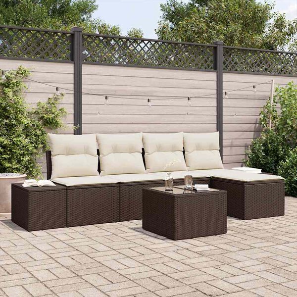 vidaXL Tuin Sofa Set met kussen 5 pcs Bruin en Cr&egrave;me poly rattan