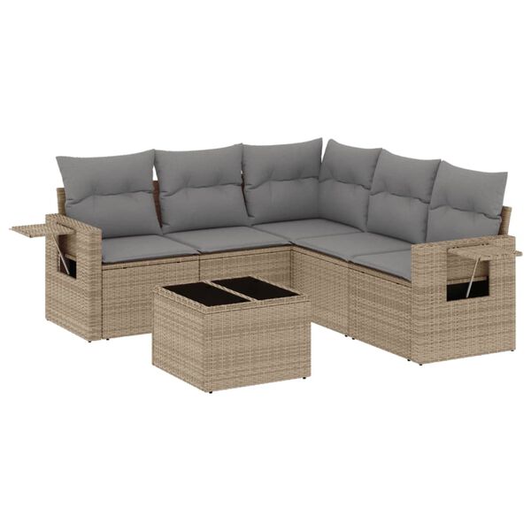 vidaXL 6-delige Loungeset met kussens poly rattan beige