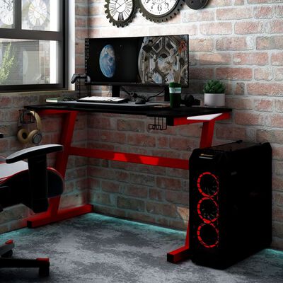 vidaXL Gamingbureau met Z-vormige poten LED 90x60x75 cm zwart en rood