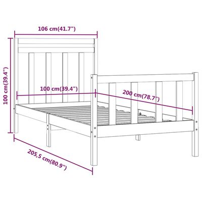 vidaXL Bedframe massief grenenhout wit 100x200 cm