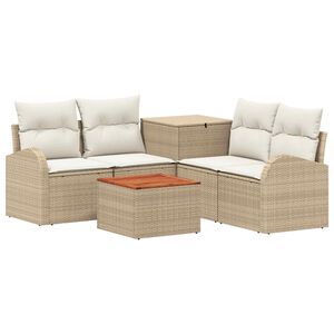 vidaXL Bankstel 6 st Beige en Cr&egrave;me Wit Poly Rattan en Staal