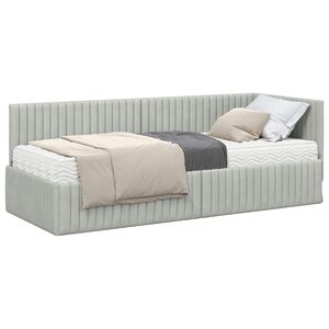 vidaXL Hoekbedframe met Matras met hoofdeinde 2 pcs Lichtgrijs Fluweel