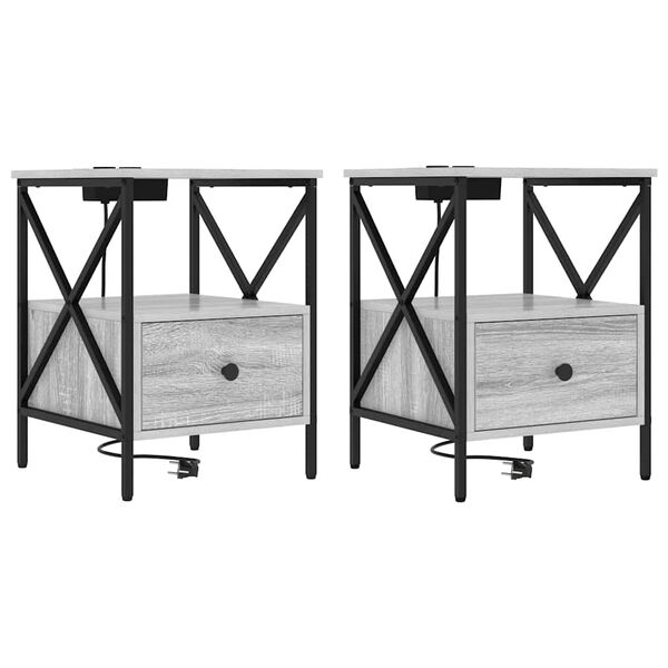 vidaXL Nachtkastje 2 pcs Grijs Sonoma 41,5 x 40,5 x 55 cm Bewerkt hout