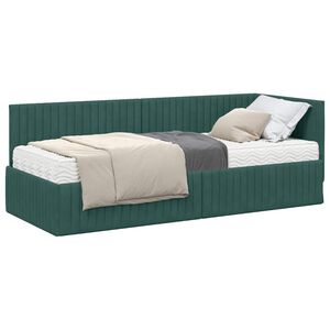 vidaXL Hoekbedframe met Matras met hoofdeinde 2 pcs Groen Fluweel