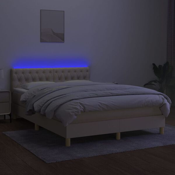 vidaXL Boxspring met matras en LED stof cr&egrave;mekleurig 140x190 cm