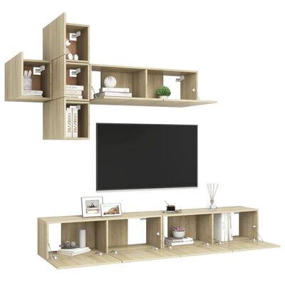vidaXL 7-delige Tv-meubelset bewerkt hout sonoma eikenkleurig