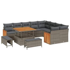 vidaXL Tuinbankenset met kussen 13 pcs Grijs poly rattan