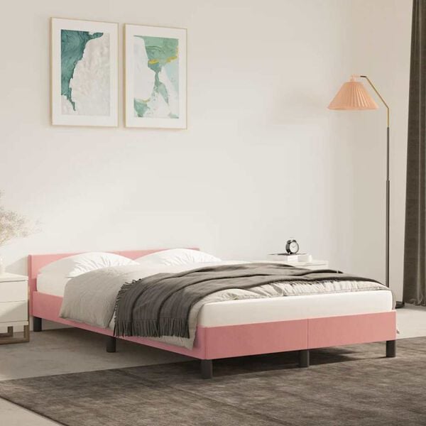 vidaXL Bedframe met hoofdeinde zonder matras 120x200 cm fluweel roze