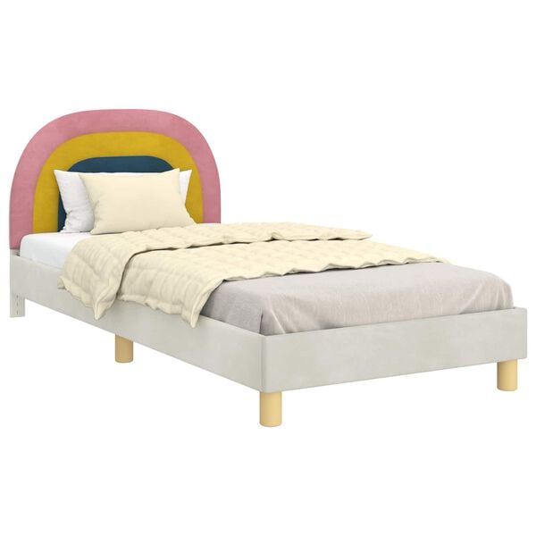 vidaXL Bedframe voor kinderen met hoofdbord Cr&egrave;me 90 x 190 cm Fluweel