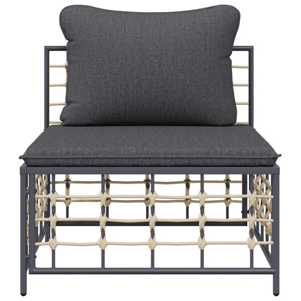 vidaXL Tuinmiddenbank met donkergrijze kussens poly rattan