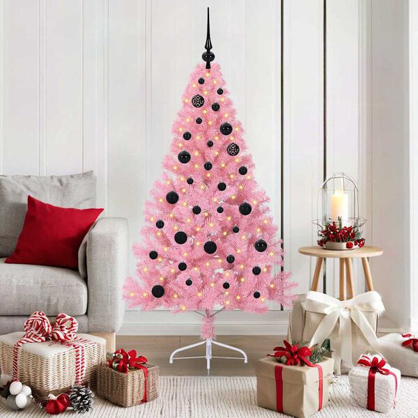 vidaXL Kunstmatig Voorverlicht Kerstboom met 150 LED Roze 150 cm PVC