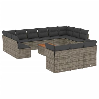 vidaXL 14-delige Loungeset met kussens poly rattan grijs