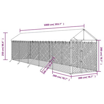 vidaXL Hondenkennel met dak 2x10x2,5 m gegalvaniseerd staal zilver