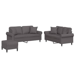 vidaXL 3-delige Loungeset met kussens kunstleer grijs
