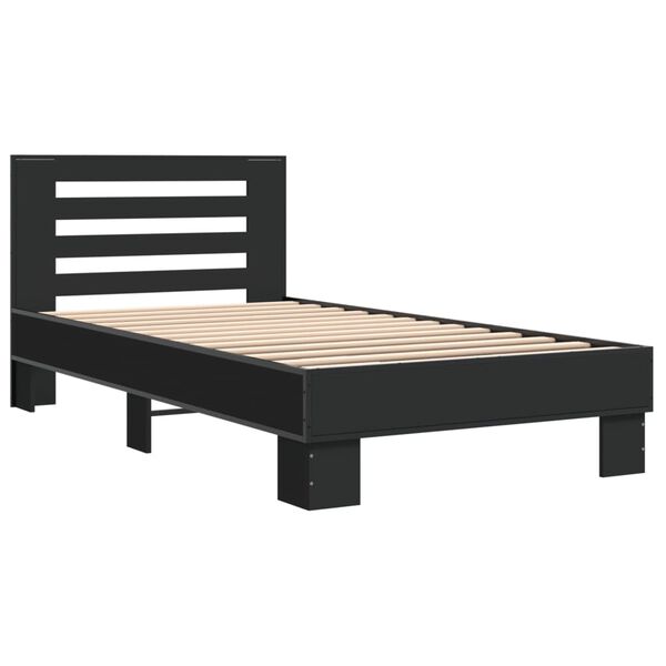 vidaXL Bedframe bewerkt hout en metaal zwart 100x200 cm