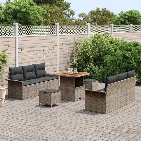 vidaXL Tuinbankenset met kussen 9 pcs Grijs poly rattan