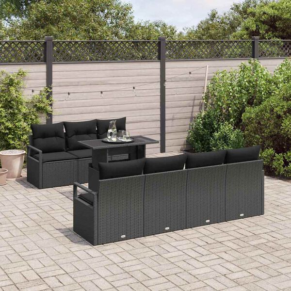 vidaXL Tuin Sofa Set met kussen met opslag 8 pcs Zwart Poly riet