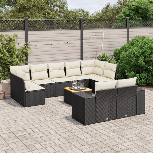 vidaXL 10-delige Loungeset met kussens poly rattan zwart