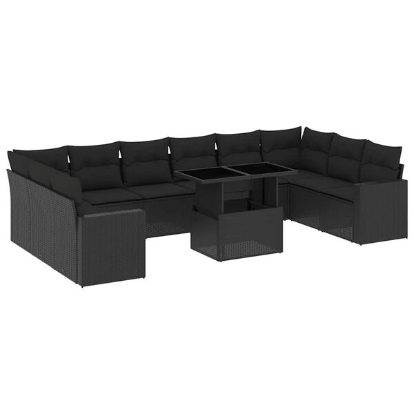 vidaXL 11-delige Loungeset met kussens poly rattan zwart