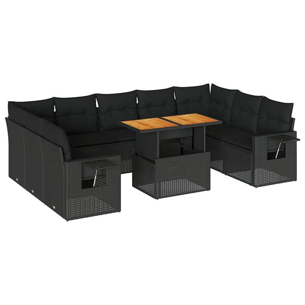 vidaXL 10-delige Loungeset met kussens poly rattan zwart