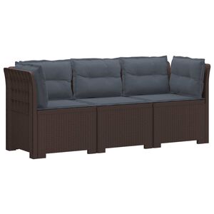 vidaXL 3-zits tuinbank met kussens in rattanlook PP Bruin