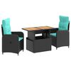 vidaXL Buiten eettafelset 3 st Black and Turquoise 100 x 55 x 73 cm