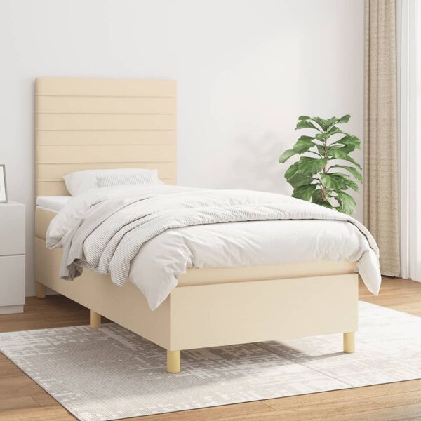 vidaXL Boxspring met matras stof cr&egrave;mekleurig 90x190 cm