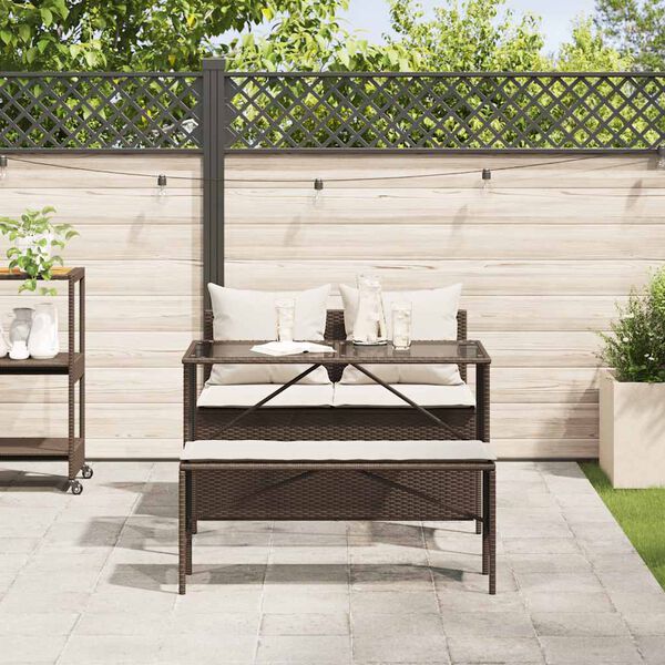 vidaXL 3-delige Tuinset met kussens poly rattan bruin
