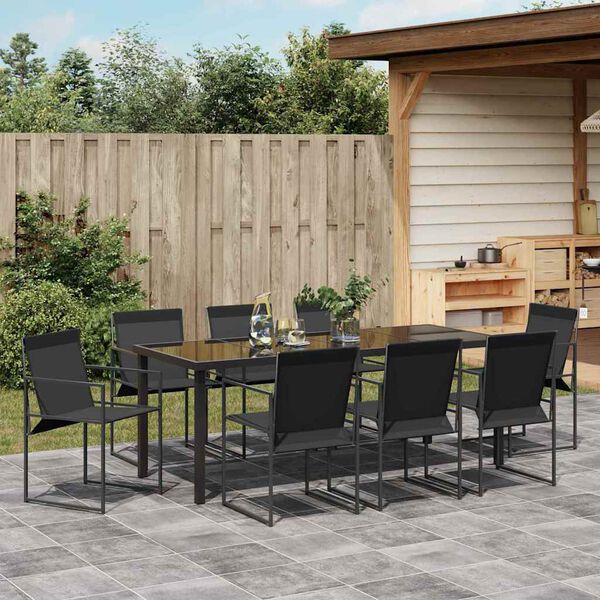 vidaXL Tuin eettafelset 9 pcs Zwart Gepoedercoat staal
