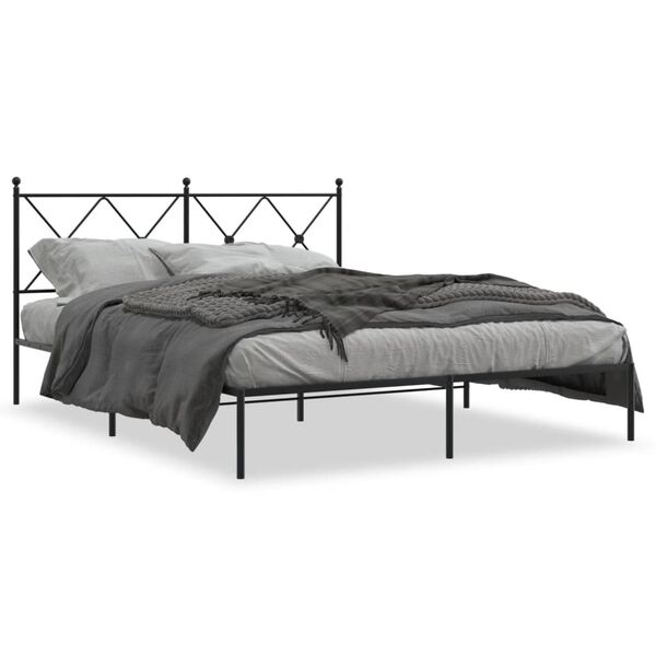 vidaXL Bedframe met hoofdbord metaal zwart 160x200 cm