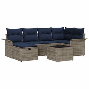 vidaXL Tuin Sofa Set 7 st Grijs en Marineblauw poly rattan