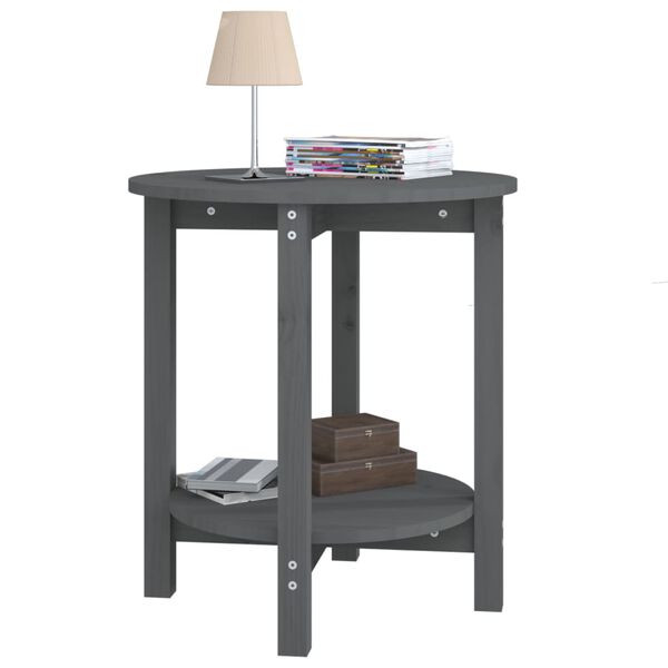 vidaXL Salontafel Ø 55x60 cm massief grenenhout grijs