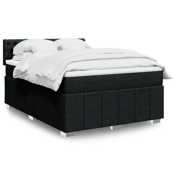 vidaXL Boxspring met matras stof zwart 140x190 cm