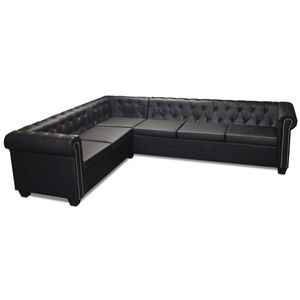 vidaXL Chesterfield hoekbank 6-zits kunstleer zwart