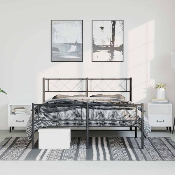 vidaXL Bedframe met hoofd- en voeteneinde metaal zwart 135x190 cm
