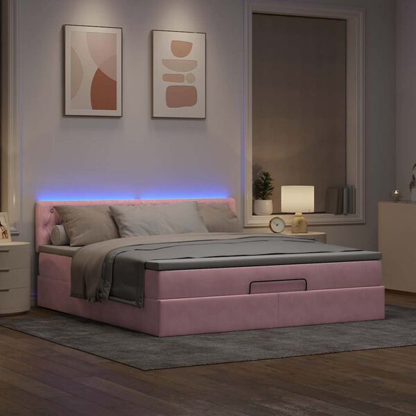 vidaXL Bed poef met matras en LED's 180x200 cm fluweel roze