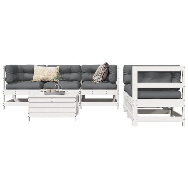 vidaXL 6-delige Loungeset massief grenenhout wit