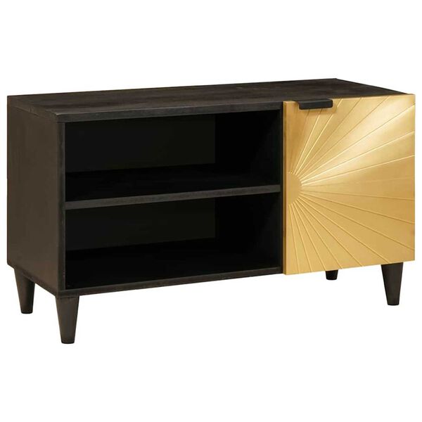 vidaXL TV-kast met plank Zwart en Goud 80 x 33 x 46 cm Bewerkt hout