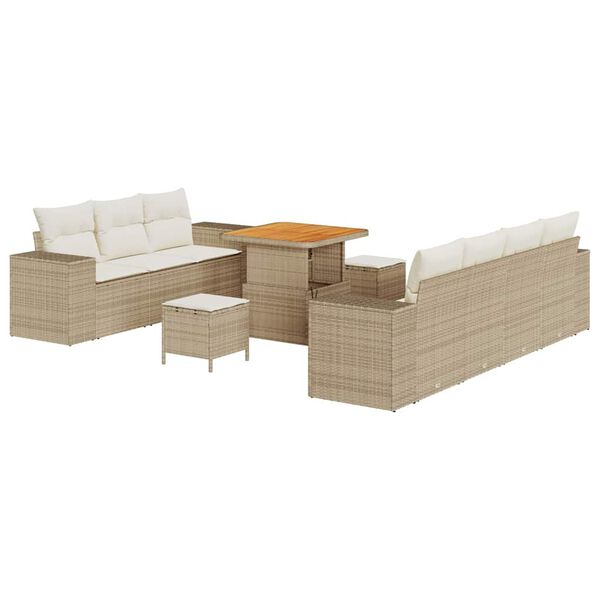 vidaXL Tuin Sofa Set met kussen 10 pcs Beige en Crème Poly Rattan