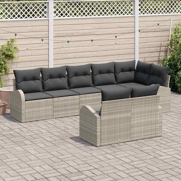 vidaXL Tuinbankenset met kussen 8 pcs Lichtgrijs poly rattan